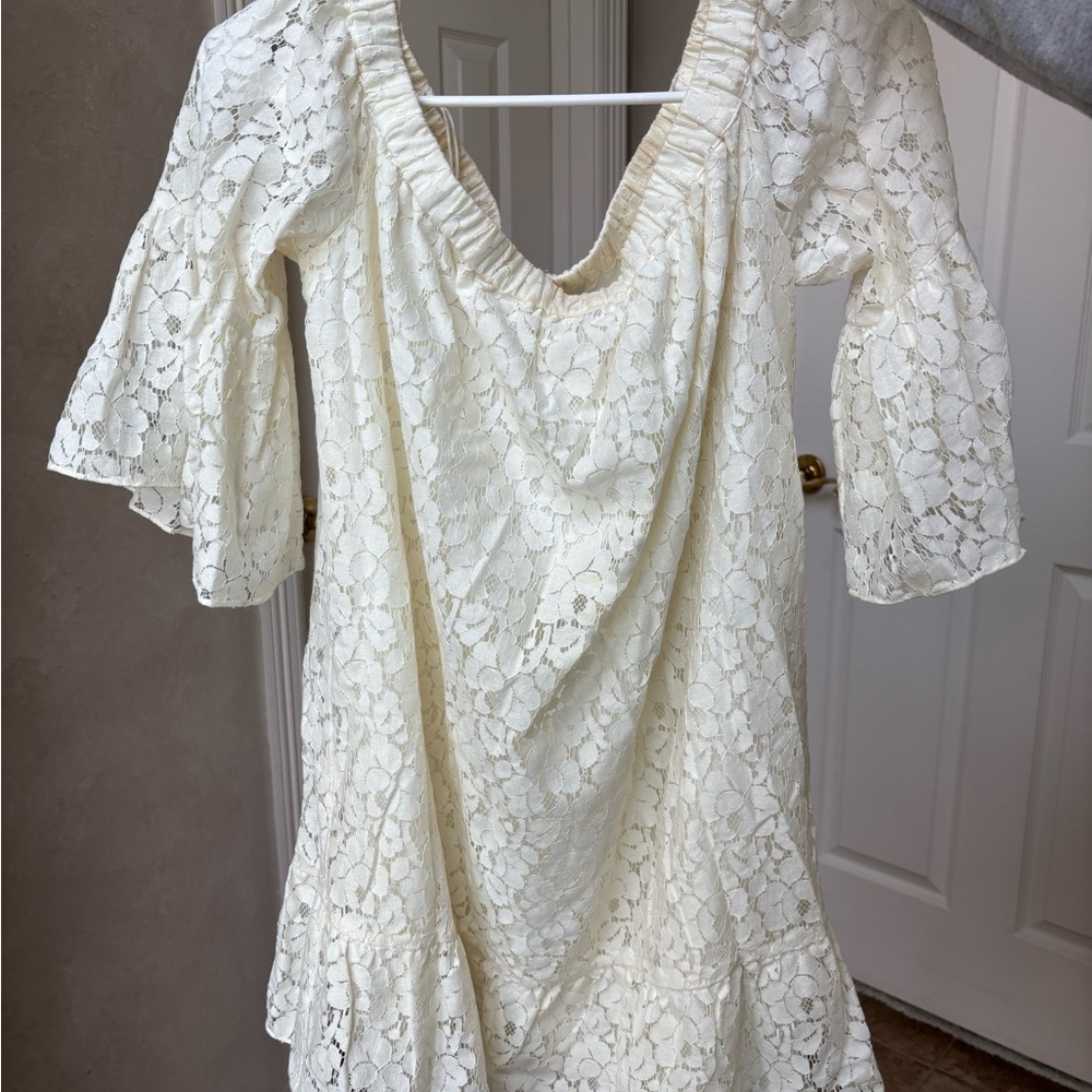 Likely Cream V-Neck Bell Sleeve Dress